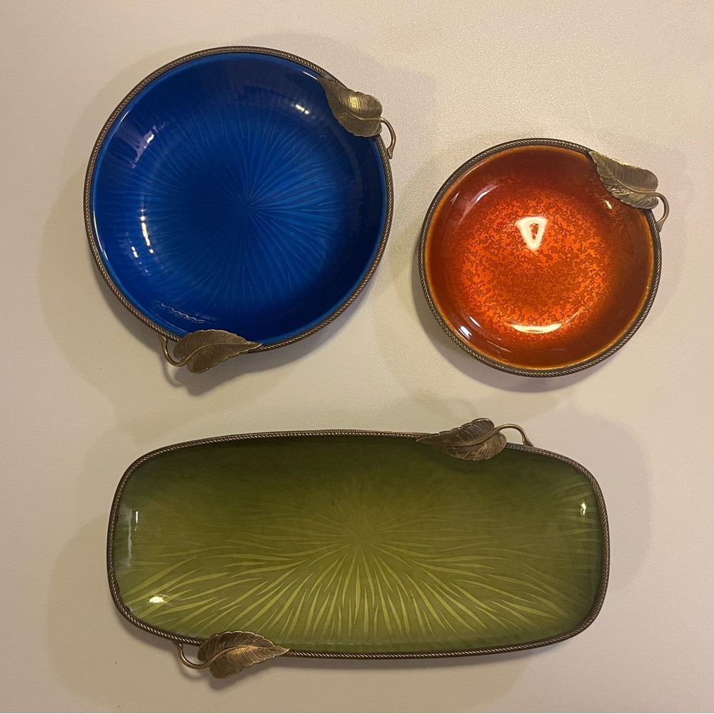 Evans Guilloche tray set. $40ea or $100 for the set.